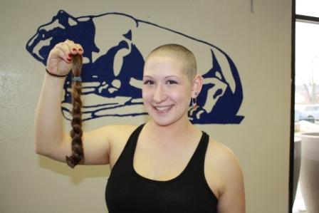 shaved head women. shaved her head for THON.